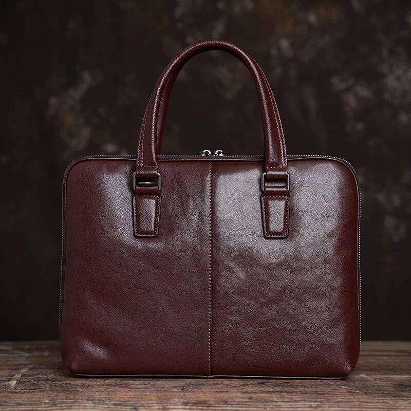 Designer Bag Vintage Men S Briefcase Genuine Leather Original Casual Handbag Man Business Shoulder Brown For Inch Laptop Bag NUPUGOO