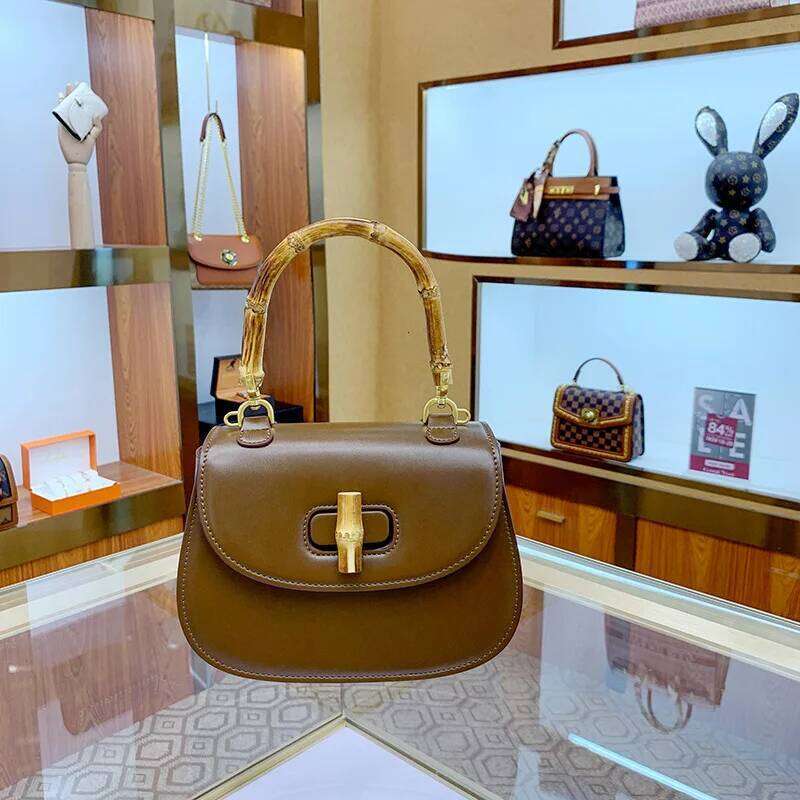 Designer Bag Genuine Leather Handbags For Women Ladies Designer Bag Natural Bamboo Handle Bags High Quality Trend