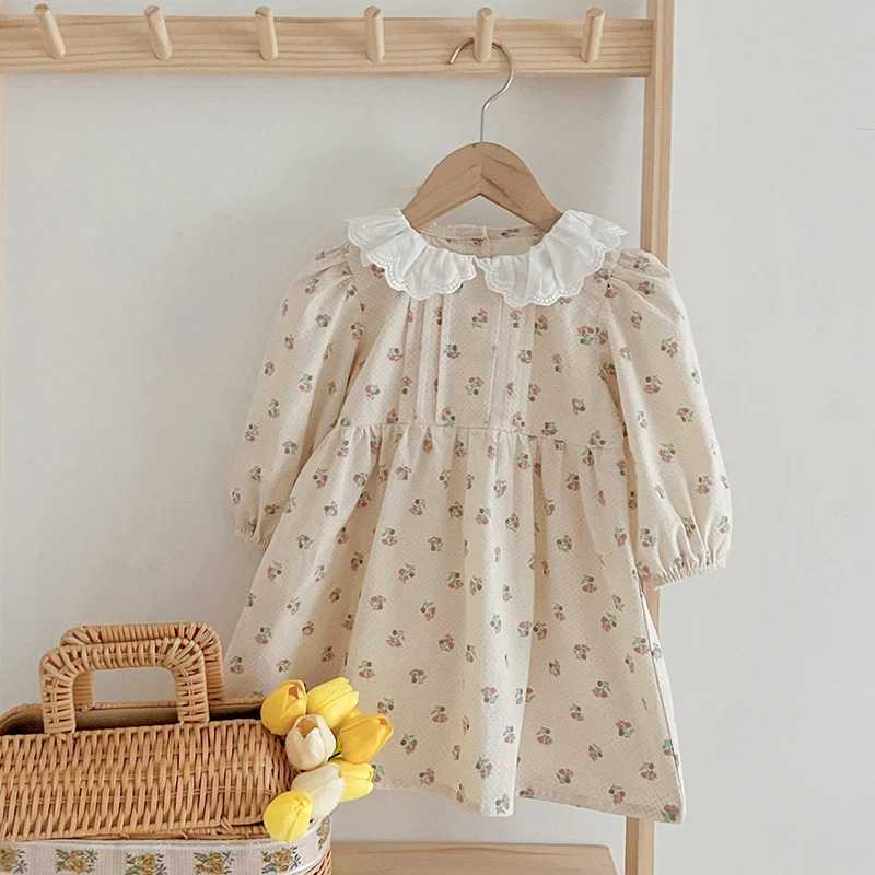 New Toddlers Kids Princess Dresses Children Dress Autumn New Girl Floral Embroidery Lace Collar Dress Cotton Casual Girls Dress R250530
