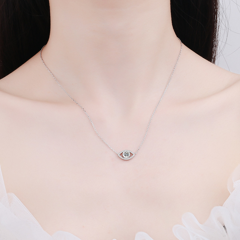 925 Sterling Silver Angel Eye Moissanite Micro Pave Pendant Necklace Unique Fashion Hypoallergenic Jewelry Wholesale Direct Shipping