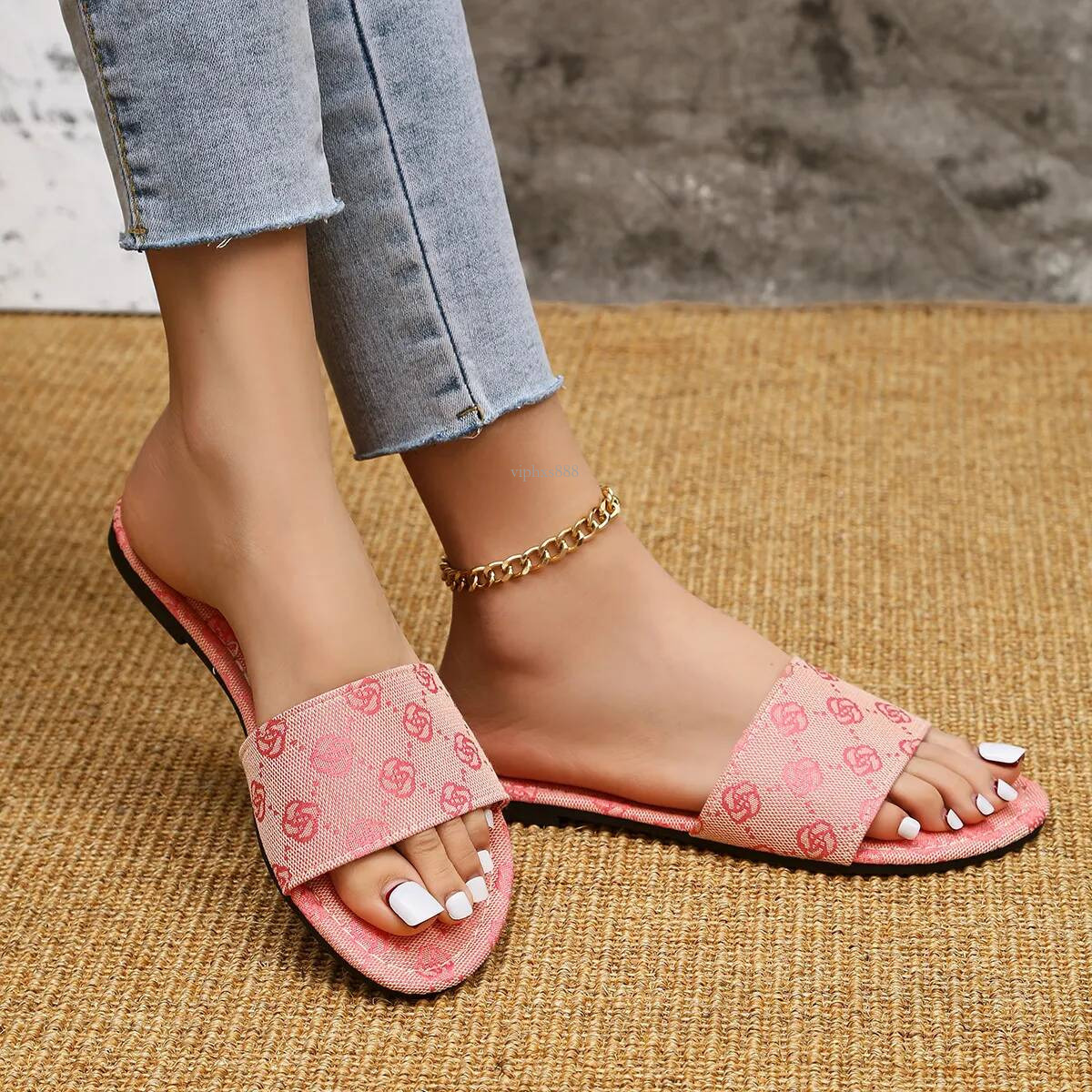 Free Shipping Outdoor Beach New Slides Designer Slippers Womans Sandals Flat Fashion Flower Slipper Outdoor Indoor Shoes Women Slide