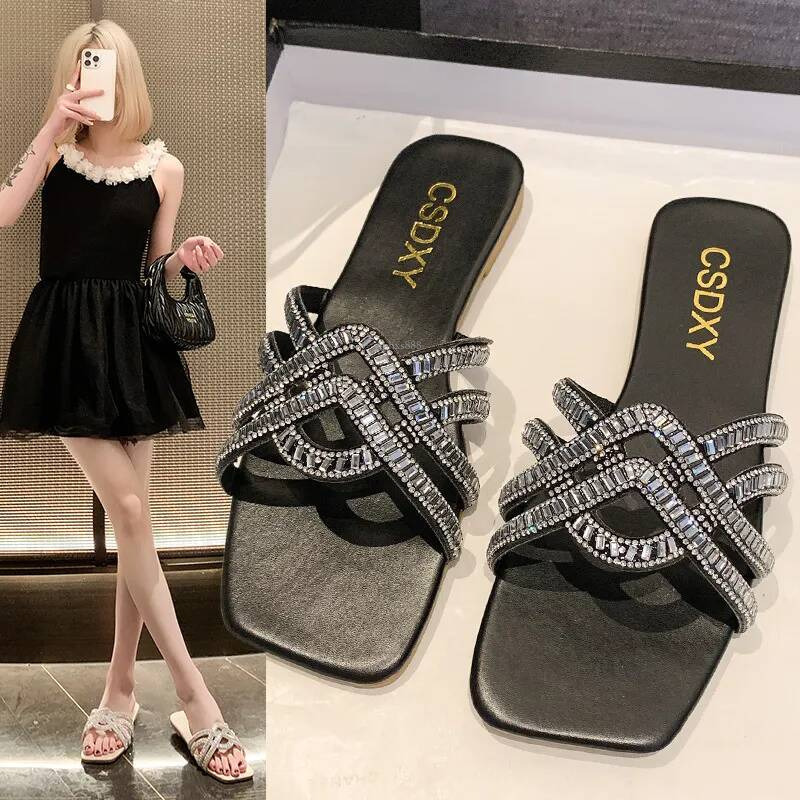 Free Outdoor Beach Shipping Slides Designer Slippers For Womans Flat One Line Flat Slippers For Women's Heads At Home