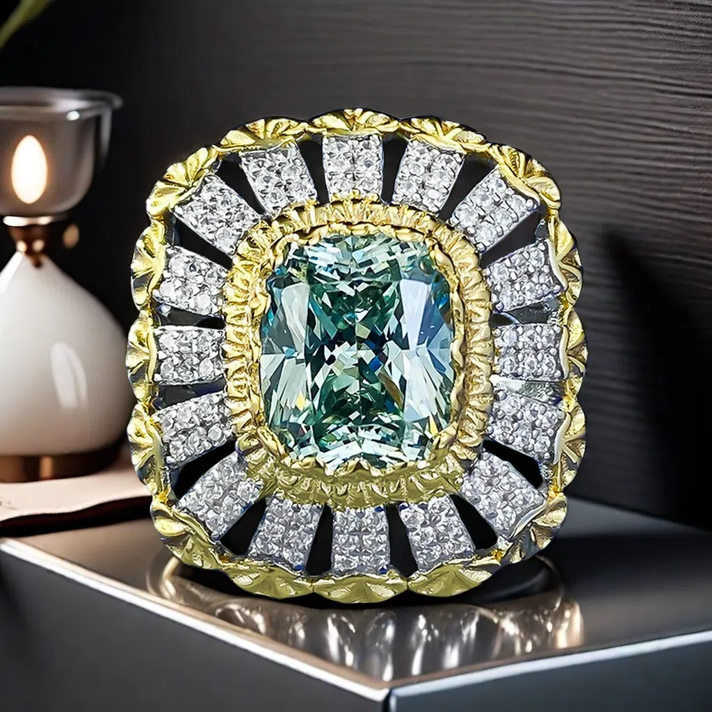 Buchiattelli 8*10 tourmaline green umbrella-type ring S925 sterling silver livestream best-sell fashionable personalized cocktail ring wedding preciou