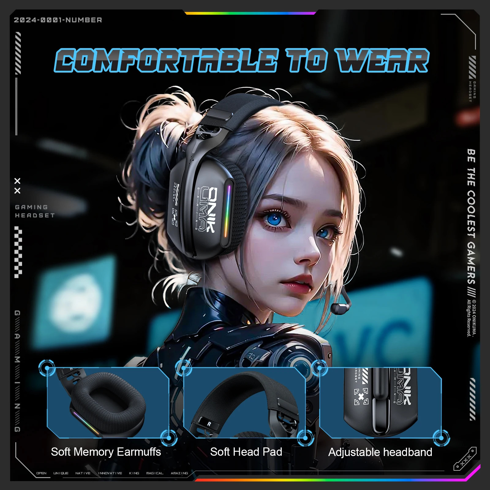 ONIKUMA GT808 24GHz Wireless Gaming Headset Noise Cancelling Earphone For PS5 PC Mac Headphones With Mic RGB 250526