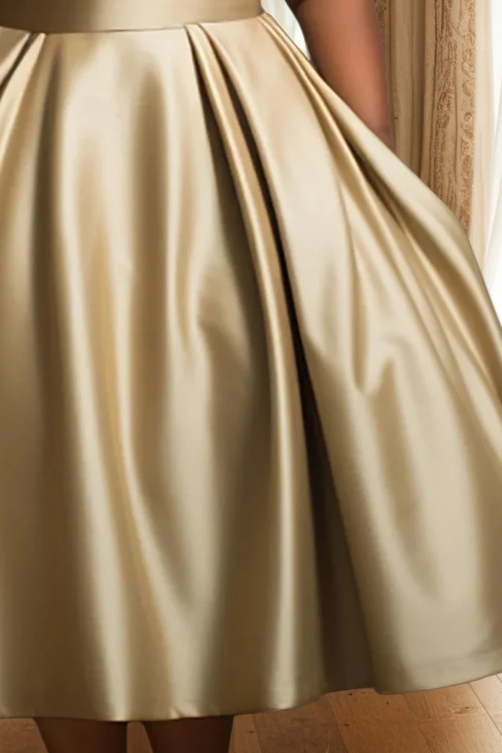 Womens Plus Size Evening Dress Sleeveless Ruched Pleated ALine Elegant Wedding Maxi VNeck Gold Satin Party Dresses