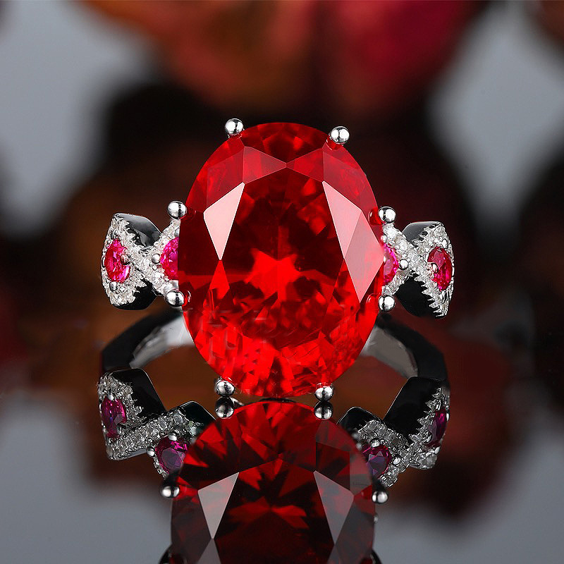 12*16 Red Rose love Ring S925 sterling Silver Deep Blood Red Handcrafted Luxurious Inlay High-Carbon Diamond Elegant Unconventional Design Fashionable