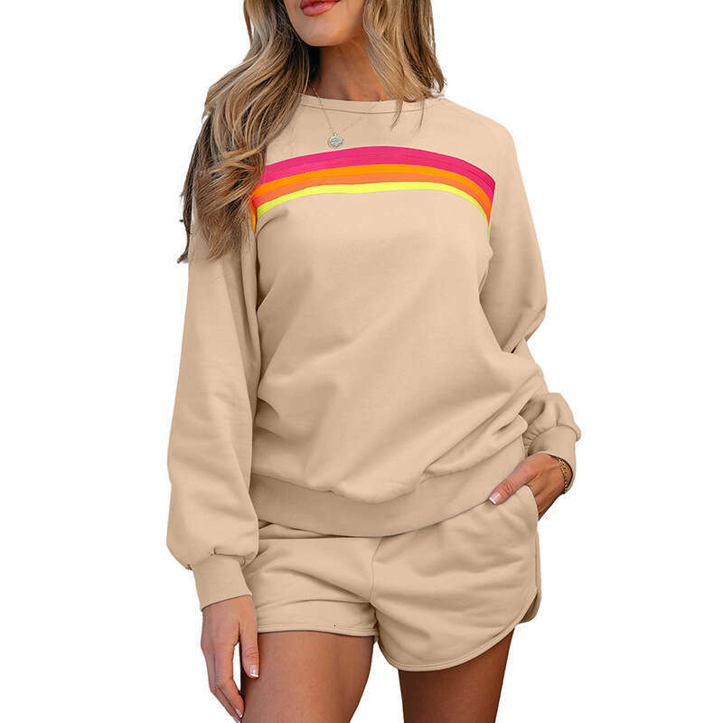 2025 Autumn Loose Meat Covering European and American Trend Color Blocked Long Sleeve Two Piece Set for Women, New Casual Versatile Fashion Clothing