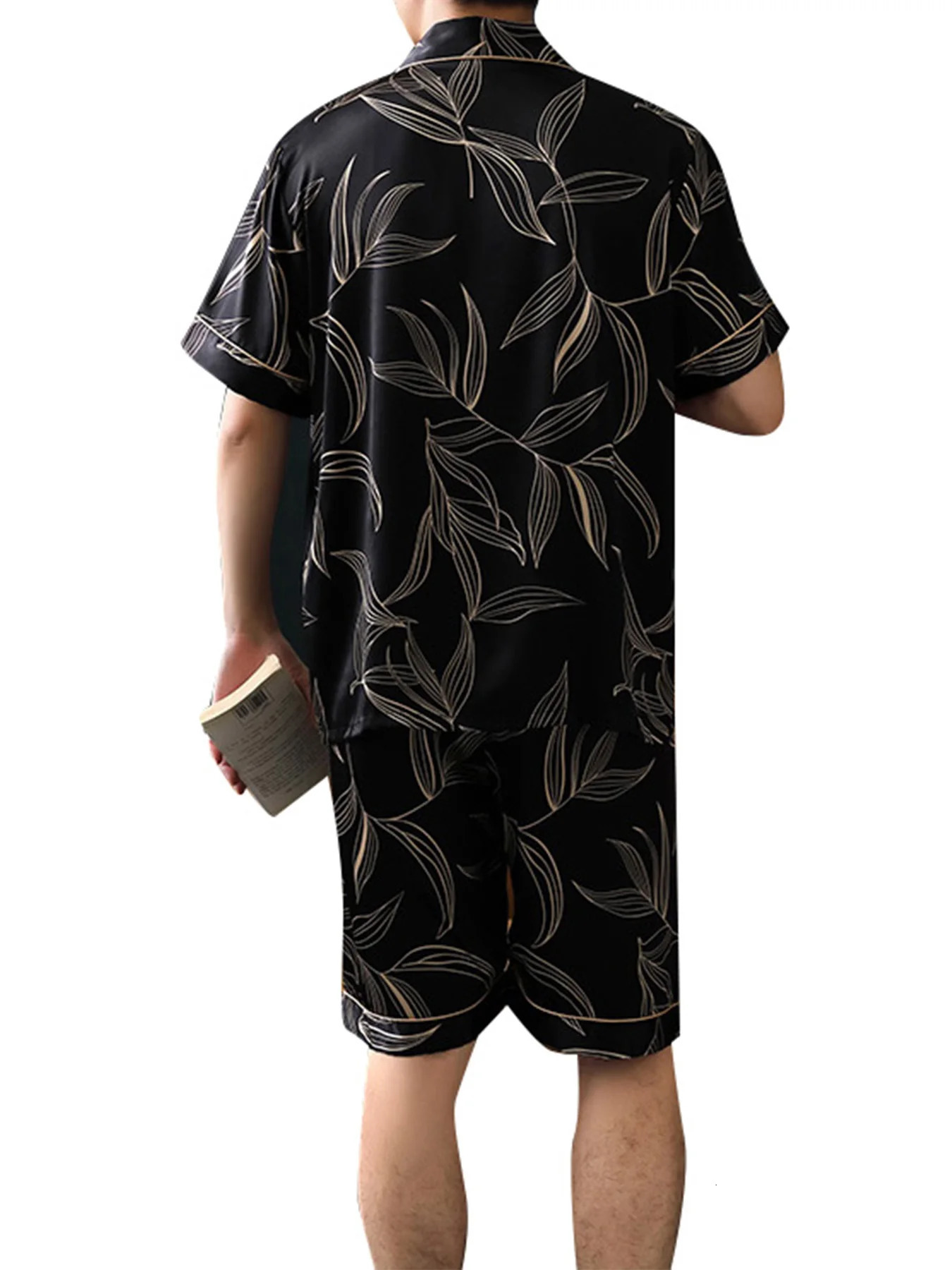 Mens pajamas short sleeved summer ice silk home clothing mens casual thin cardigan can be worn as a set y250526