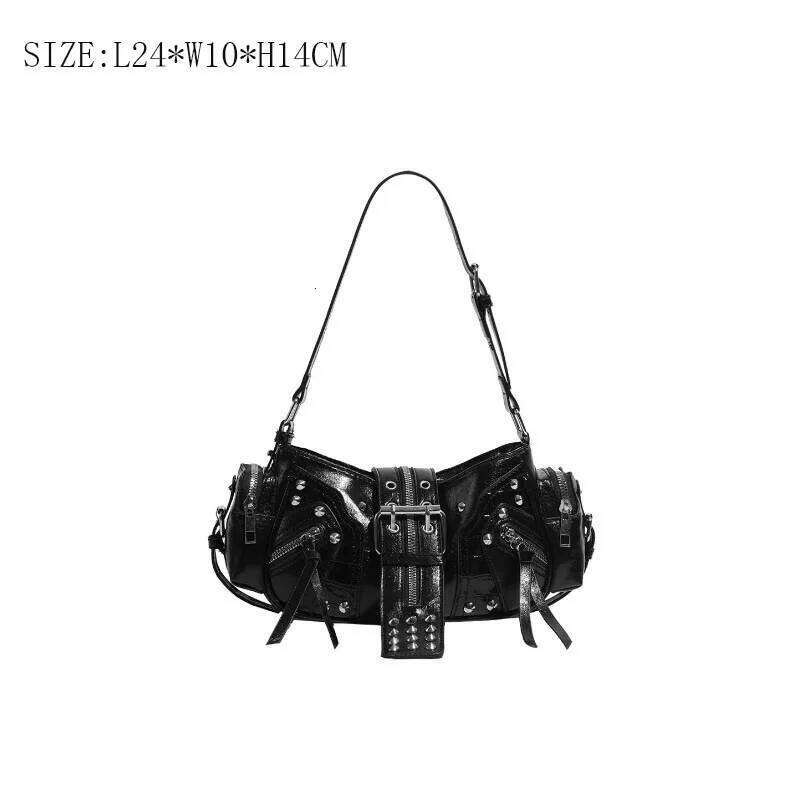 Designer Bag Biker Punk Rivet Belt Motorcycle Shoulder Armpit Retro Black Bag Women S Oblique Fashion Cool Tide Handbag C