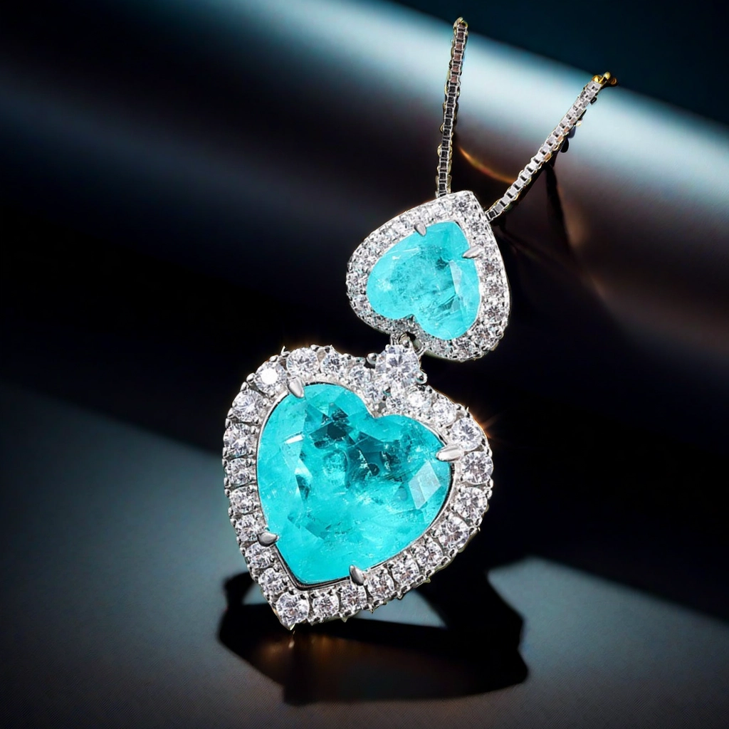 15*15 Love heart Jewelry Set S925 sterling Silver Paraiba blue Ring Pendant Necklace Earrings Antique Classic Precious Jewelry Set gift for girlfriend