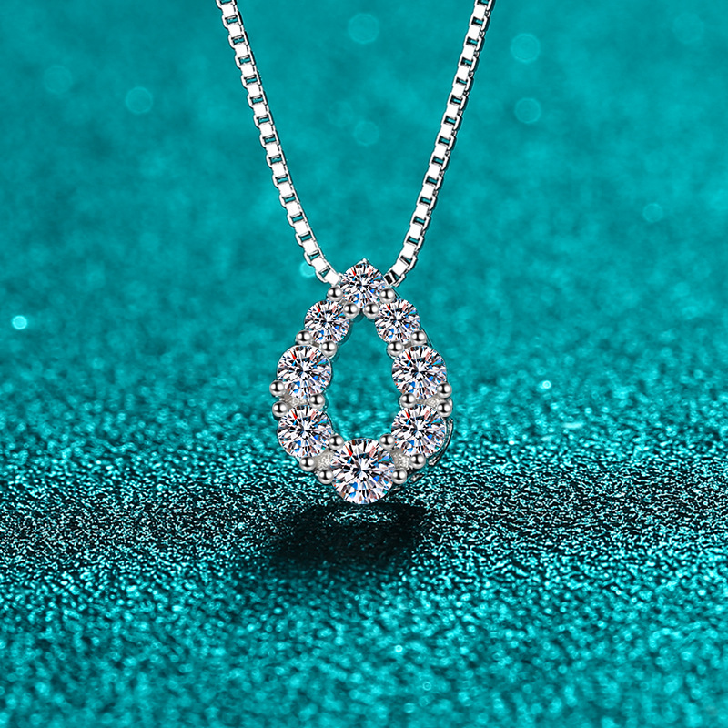 925 Sterling Silver Moissanite Teardrop Pendant Necklace for Women Full Diamond Sparkle Elegant Luxury Jewelry Perfect Gift for Special Occasions