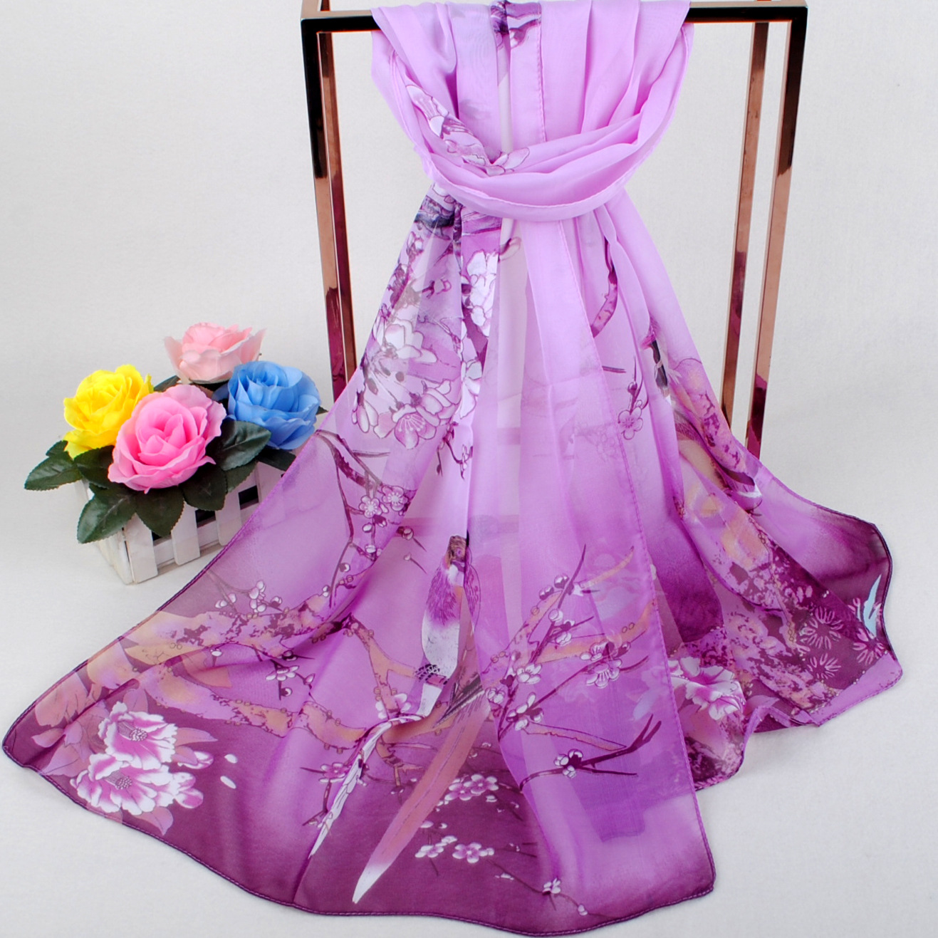 K883 Customized multi-spec digital thermal transfer 75D printed chiffon scarf Printed women's multi-purpose scarf can be added with LOGO