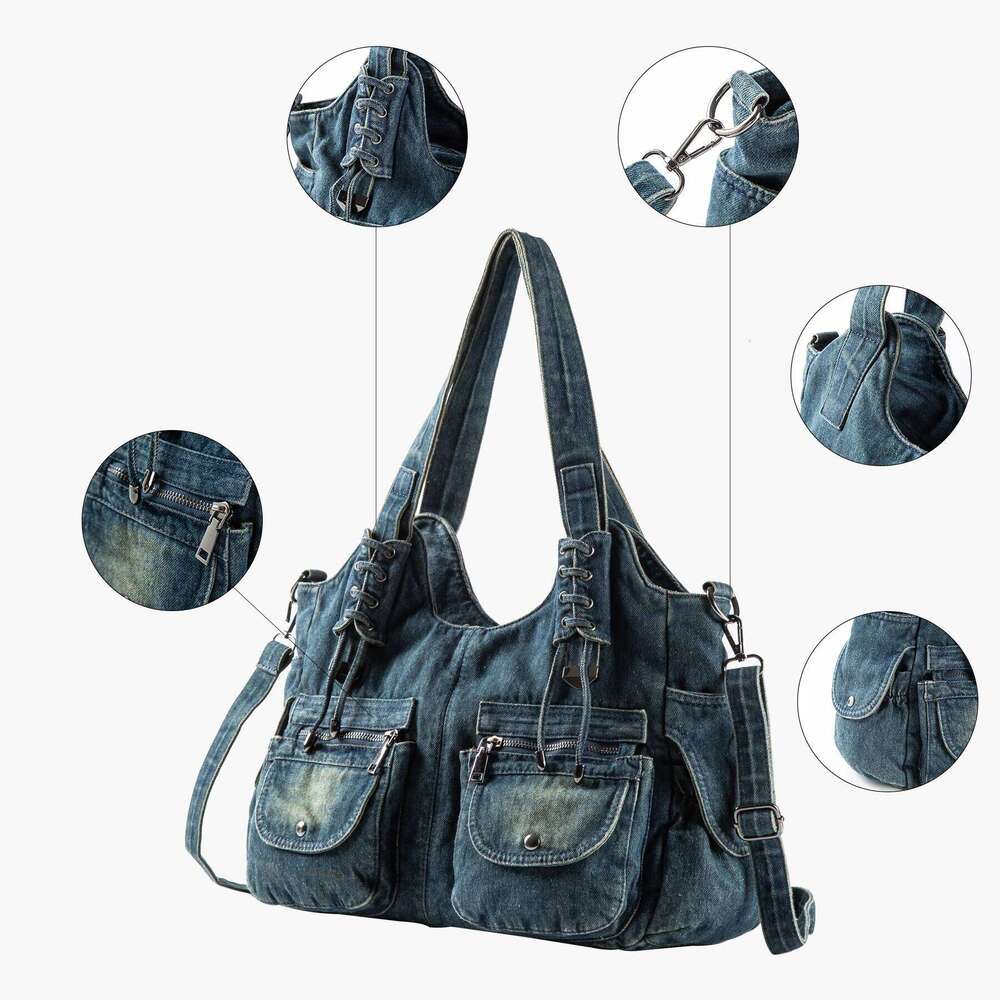 Designer Bag Ipinee Fashion Women Vintage Casual Denim Handbag Lady Large Capacity Jeans Tote Weave Tape Creative Shoulder Messenger Bag