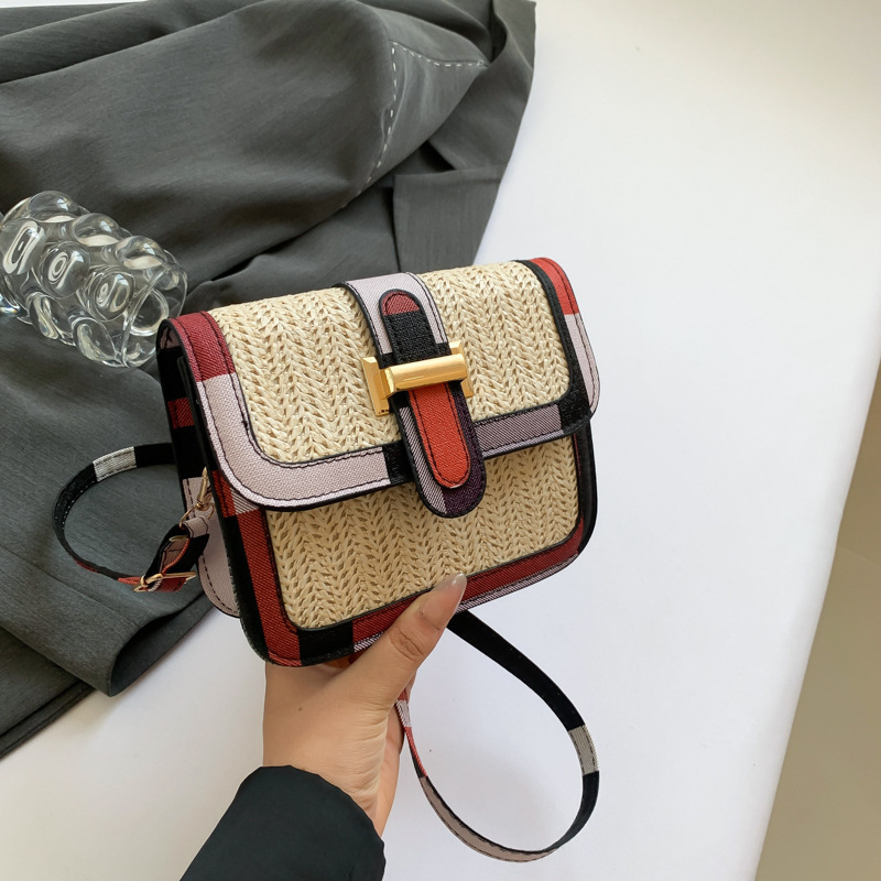 French Style Personality Free Shipping Shopping Handbag Woven Color-block Fashion Simple Casual Designer Single Shoulder Crossbody Bag Small Square Ba