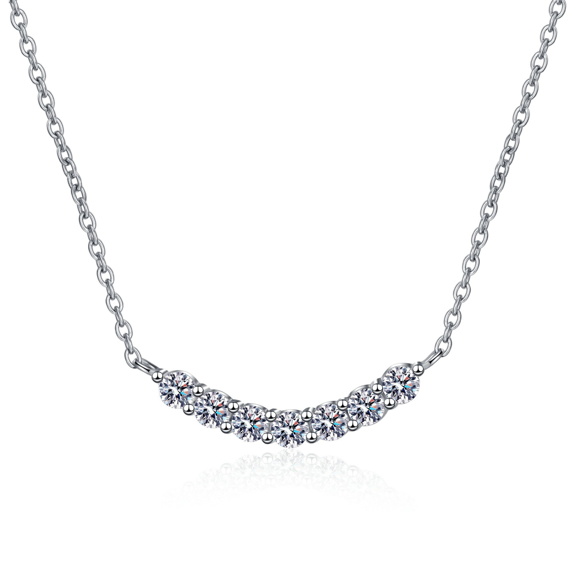 925 Sterling Silver Moissanite Necklace for Women with Seven Diamond Smile Design, Minimalist Pendant for Daily Wear, Affordable Luxury Jewelry
