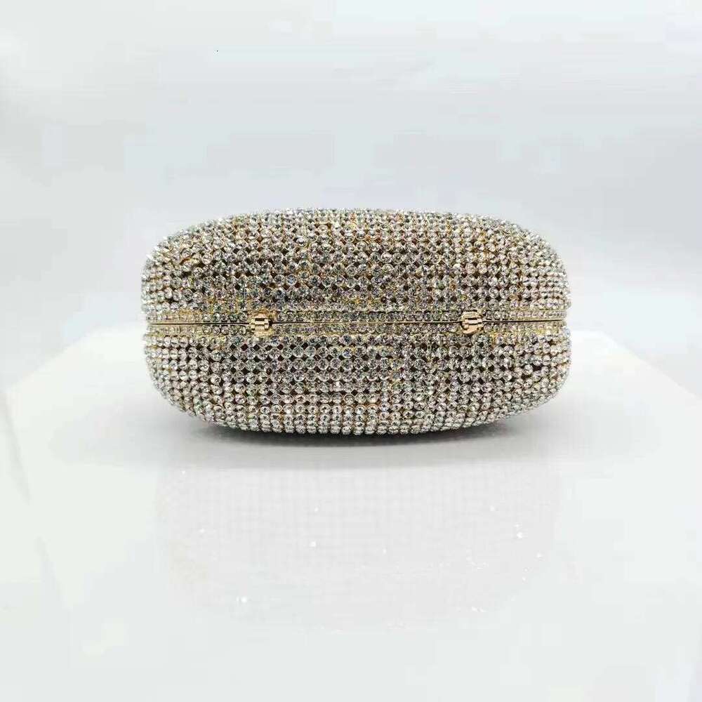 Crystal Evening Bag Gold Metal White Clear Dia Women Wedding Purse Lady Rhinestone Clutches Party Dinner Handbags Prom Bags