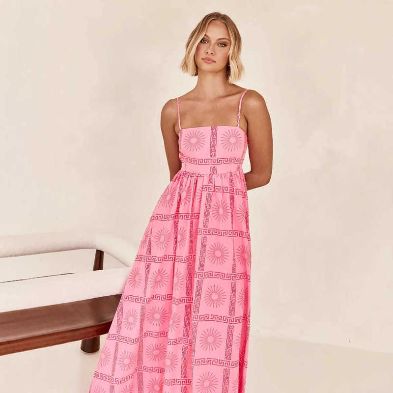 Casual Women Dresses 2025 Summer New Fresh Fashion Printed Personality Back Hollow Out Strap Dress