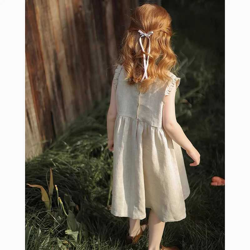 1-6Y Kids Baby Girl Dress Toddler Ruffles Sleeve Princess Dress Solid Cotton Linen Casual Dress for Party Flower Girl Clothes R250530