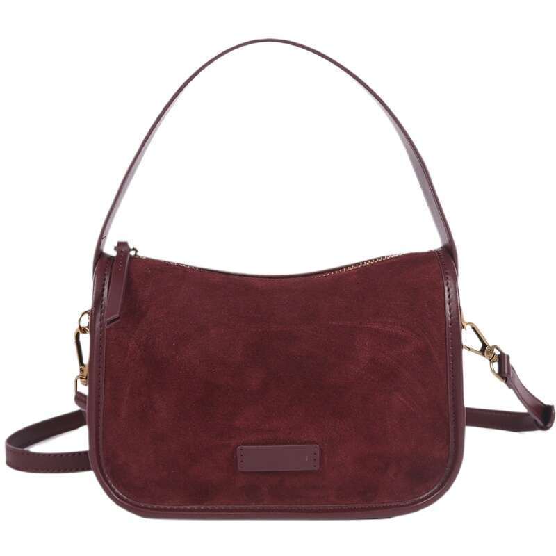 Famous brand bag suede cowhide fashion women's shoulder diagonal cross coffee women brown handbag angora red