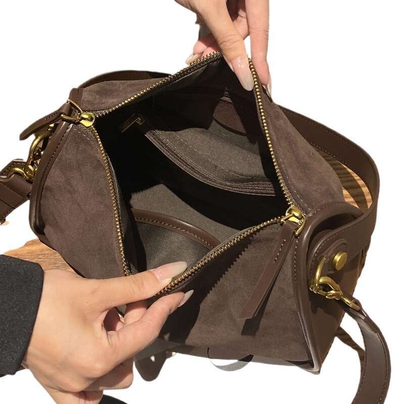 Famous brand bag suede cowhide fashion women's shoulder diagonal cross coffee women brown handbag angora red