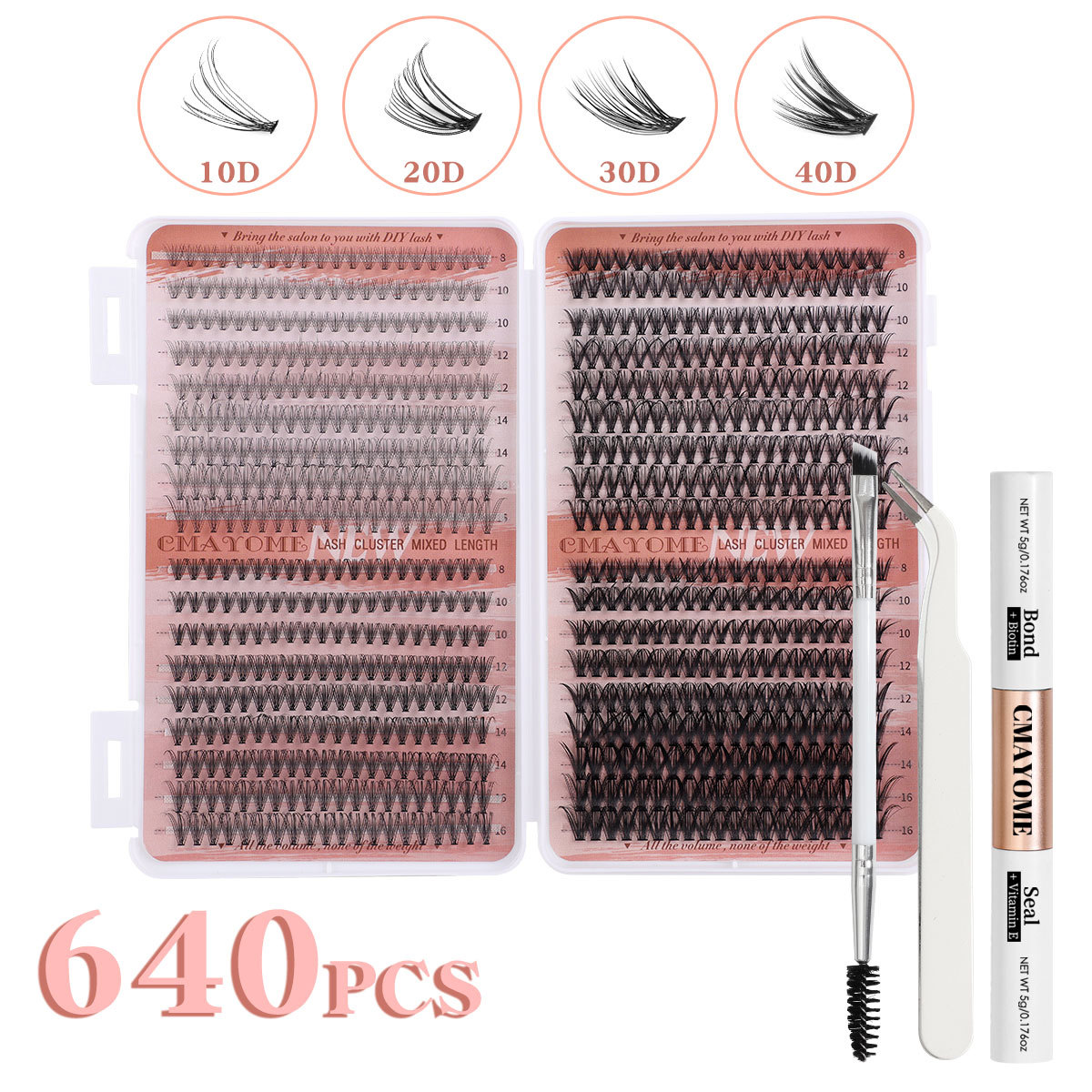 DIY Lash Clusters Kit 640Pcs Individual Eyelashes Thick Fluffy Handmade Reusable DIY Segmented Eyelash Extensions for Women Grafted Lashes
