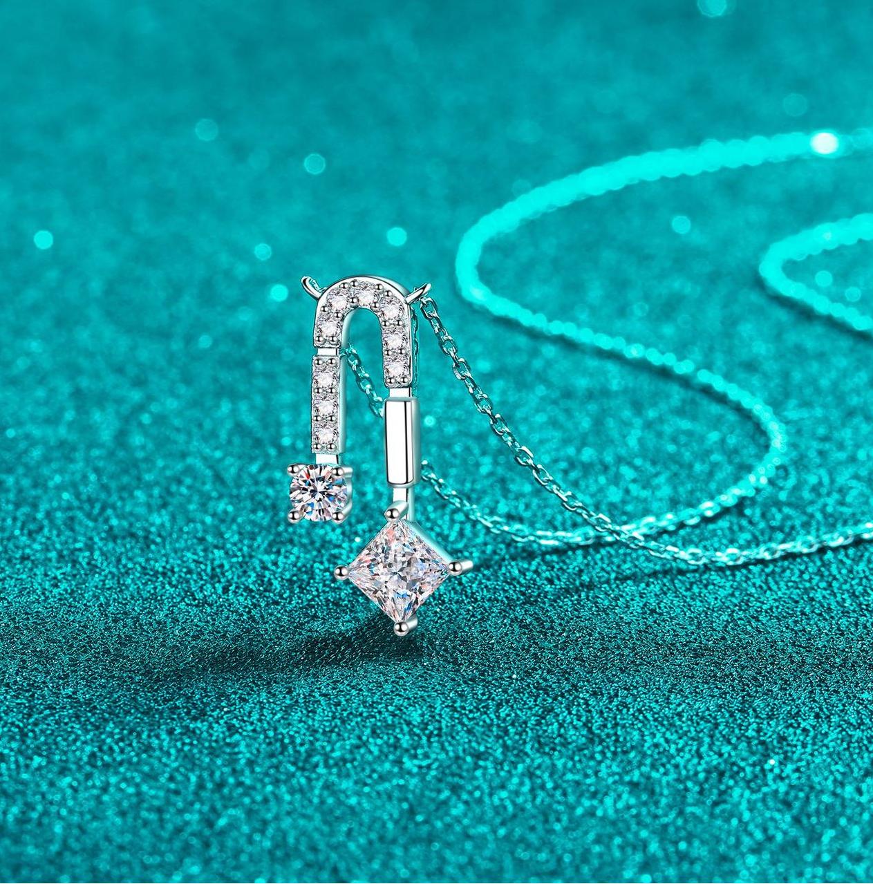 925 Sterling Silver PT950 Plated Moissanite Square Pendant Necklace, Designer Luxury Jewelry, Minimalist Choker for Women, Elegant and Unique