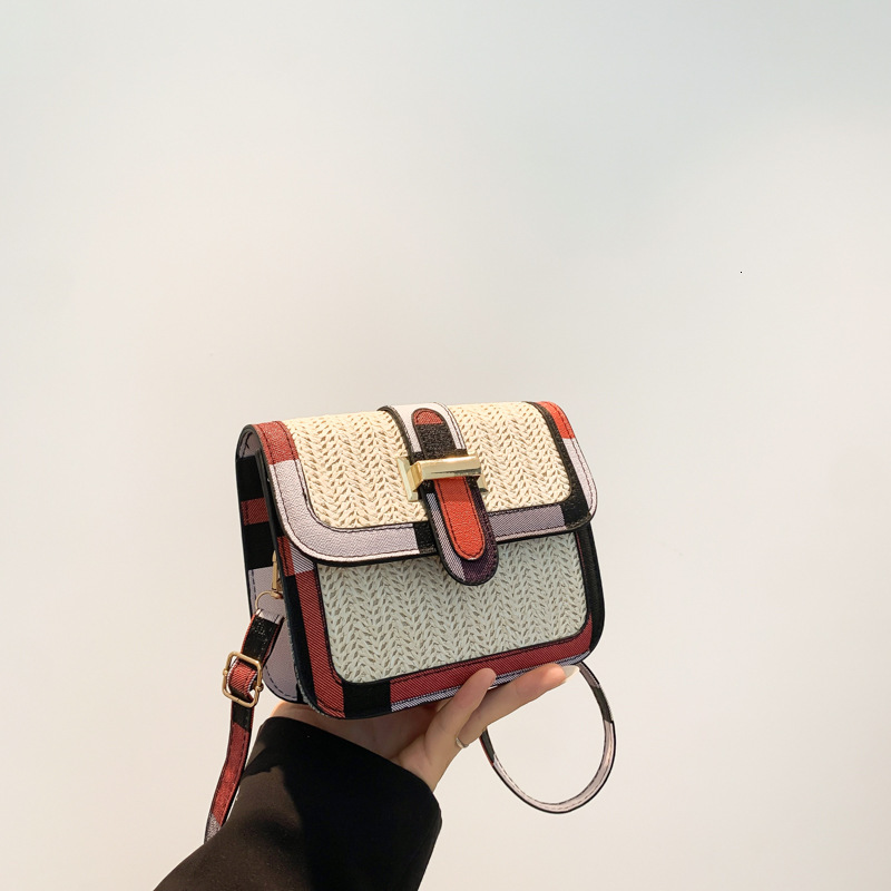 French Style Personality Free Shipping Shopping Handbag Woven Color-block Fashion Simple Casual Designer Single Shoulder Crossbody Bag Small Square Ba
