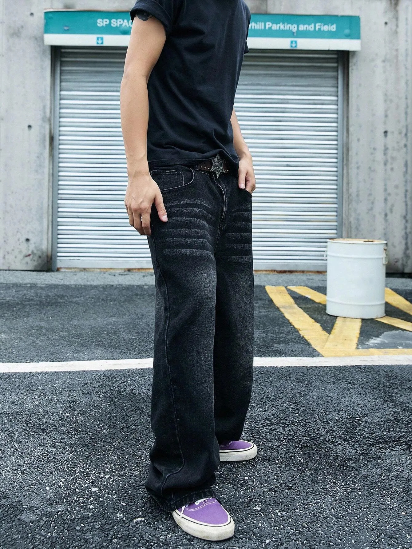 Mens casual loose straight jeans black street slim style suitable for daily casual and fashionable wear in all seasons 250528