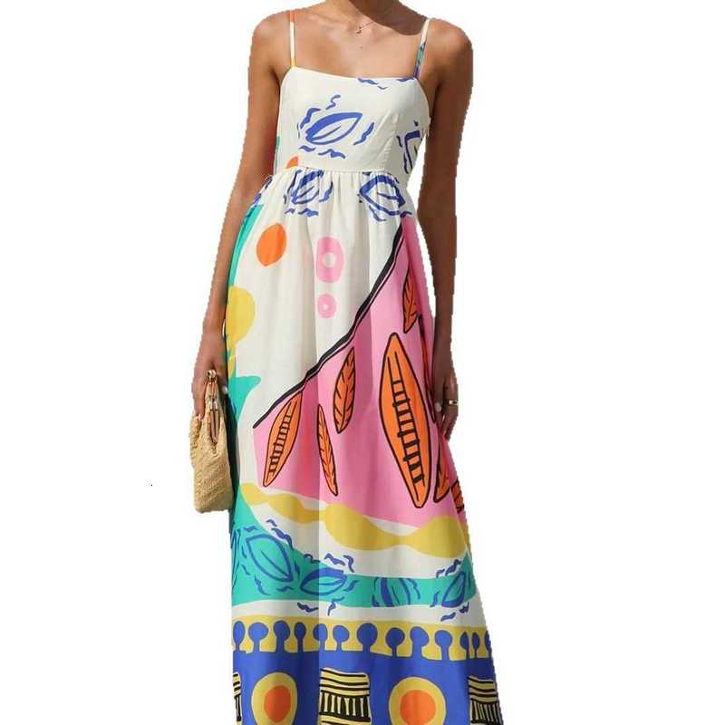 Casual Women Dresses 2025 Summer New Vacation Print Strap Dress Beach Dress