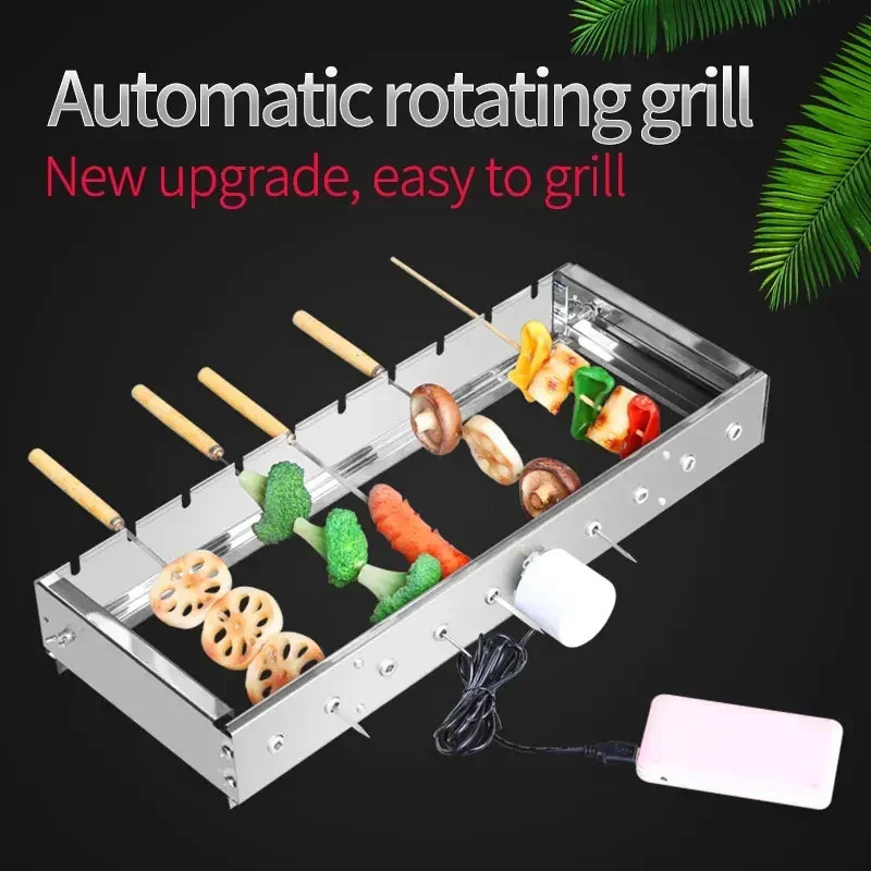 Not Limited To Roasting Needles Automatically Flipping The Shelf Adjusting Width Barbecue Grill 5V Rolling Skewers Tools 250521
