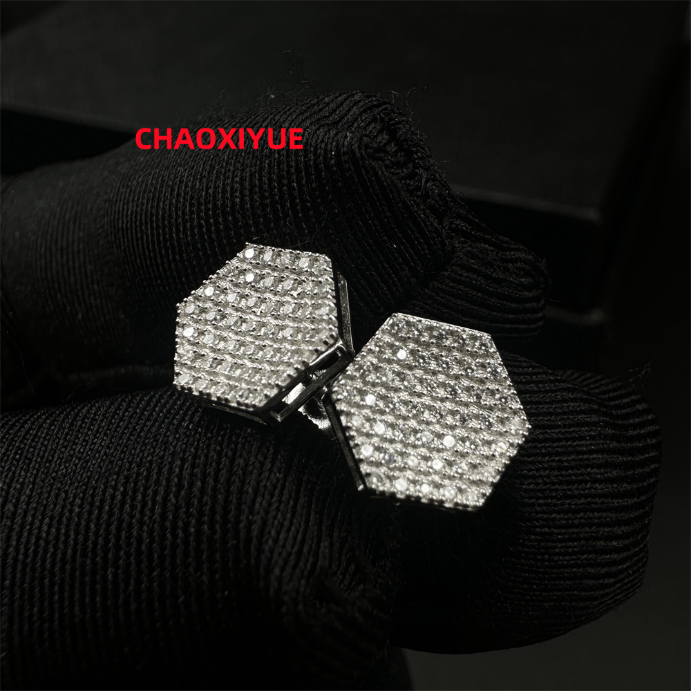 Fine Jewelry Stud Earrings 925 Sterling Silver Moissanite Iced Out Hip Hop Cluster Earrings Jewelry for Men Women