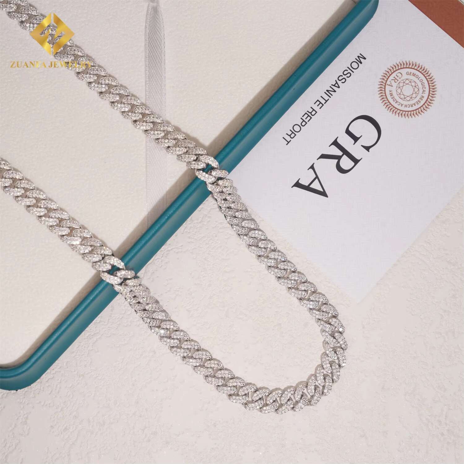 Iced Out 8mm Hip Hop Moissanite Cuban Link Chain Pass Diamond Tester 925 Silver Moissanite Diamond Cuban Llink