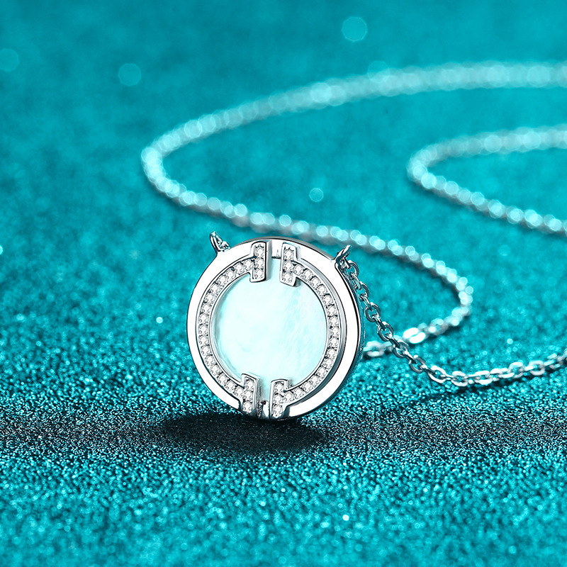 925 Sterling Silver Korean Ins Style Smile Pendant Necklace with Moissanite and Mother of Pearl Trendy TikTok Fashion Jewelry Wholesale