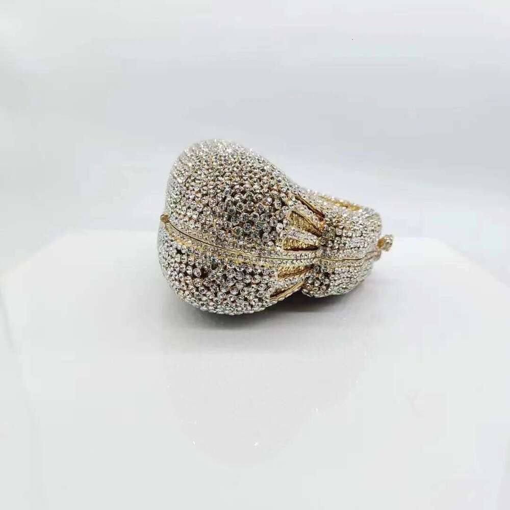 Crystal Evening Bag Gold Metal White Clear Dia Women Wedding Purse Lady Rhinestone Clutches Party Dinner Handbags Prom Bags