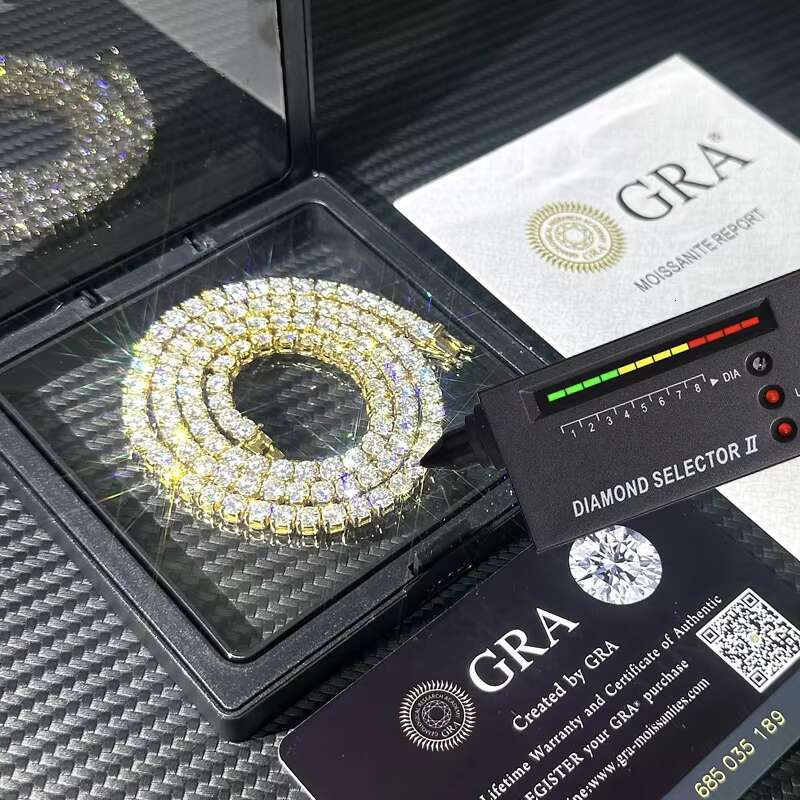 High Quality Fashion Jewelry Moissanite Chain Necklace 925 Silver 3mm 4mm 5mm 6mm VVS Moissanite Tennis Chain Hiphop Jewelry