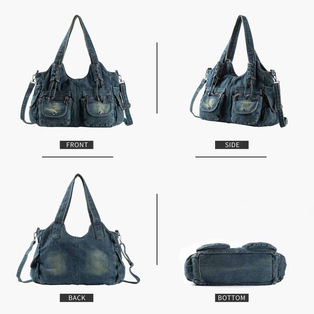 Designer Bag Ipinee Fashion Women Vintage Casual Denim Handbag Lady Large Capacity Jeans Tote Weave Tape Creative Shoulder Messenger Bag