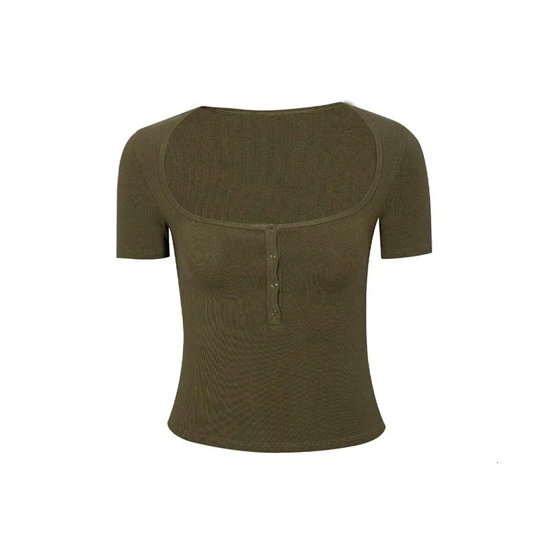 Lucyever Y2K Button Up V-Neck Crop Top Women Sexy Low-Cut Skinny Cropped T Shirts Woman Summer Solid Basic Short Sleeve Tees 250527