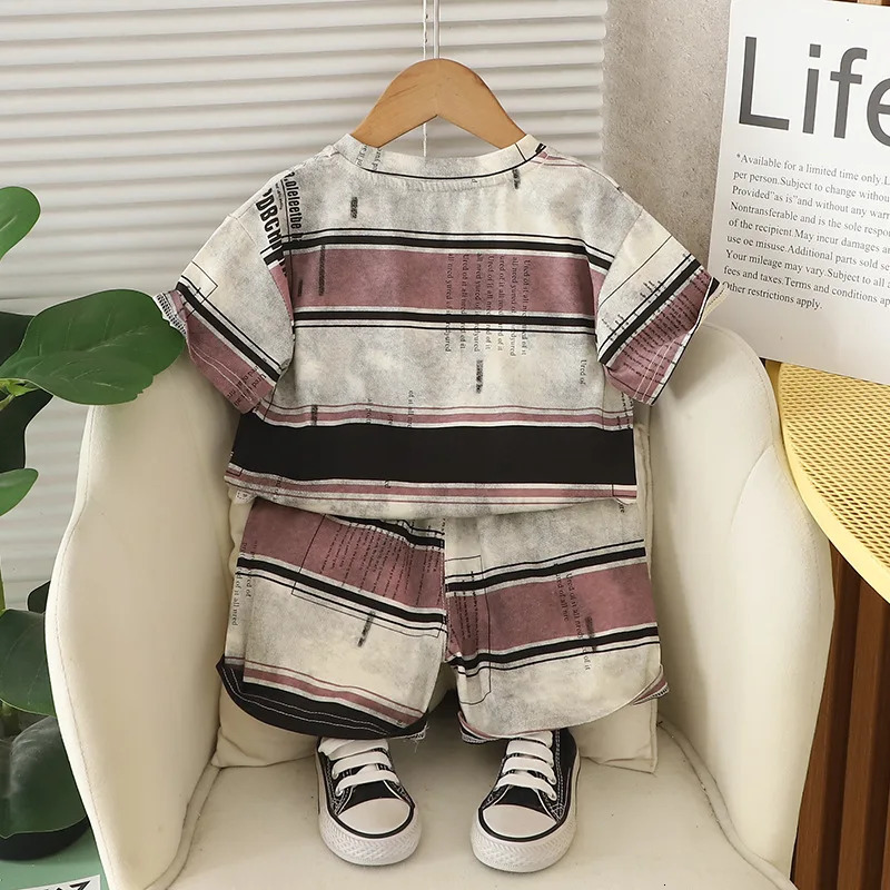 Baby Boy Summer Clothes Set Korean Fashion Letter Striped Short Sleeve T-shirts and Shorts Two Piece Boys Outfits Kids Suit 250527