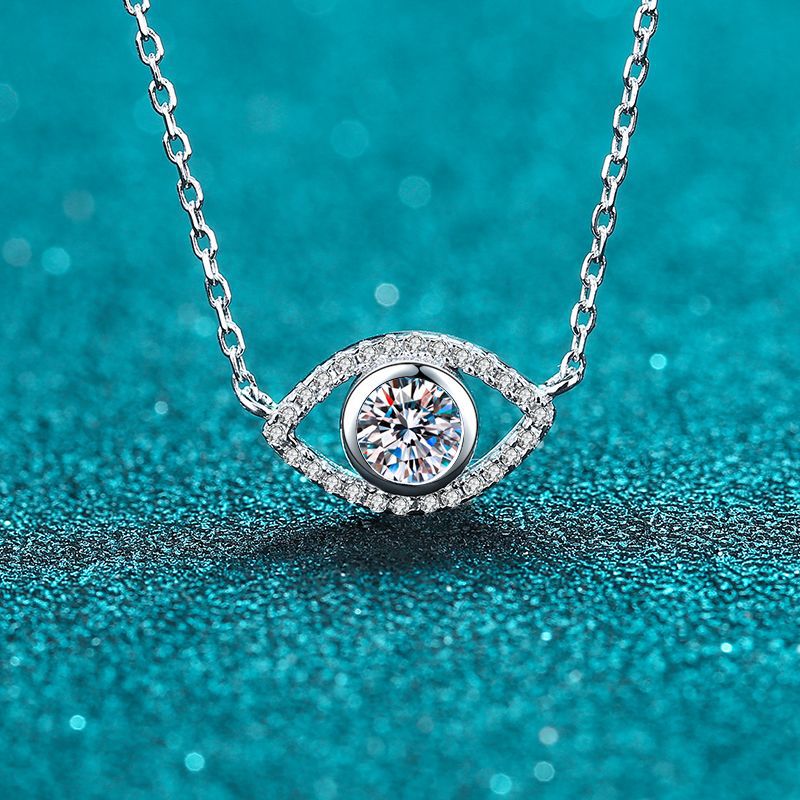 925 Sterling Silver Angel Eye Moissanite Micro Pave Pendant Necklace Unique Fashion Hypoallergenic Jewelry Wholesale Direct Shipping