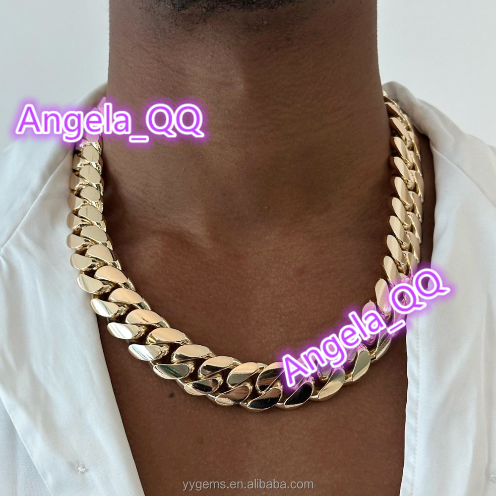 Custom Plain Miami Cuban Link Chain Solid Silver Men Women Chain Moissanite Lock Cuban Necklace Jewelry