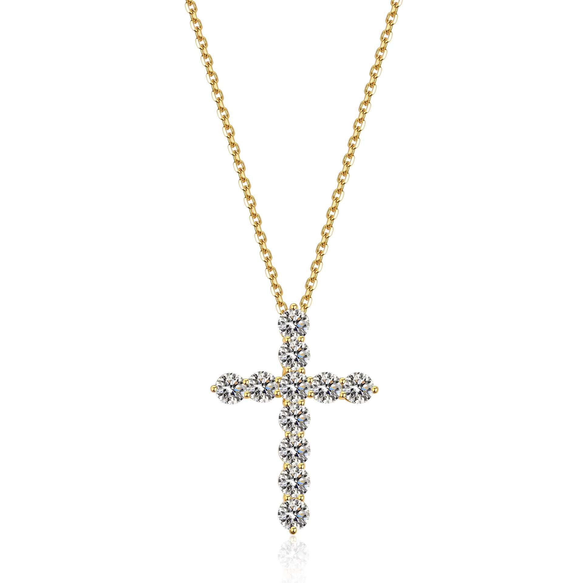 Luxury Diamond Moissanite Total 3.3Ct VVS D Color Cross Necklace 18K Gold Plated S925 Silver Chain Pendant For Women Jewlery