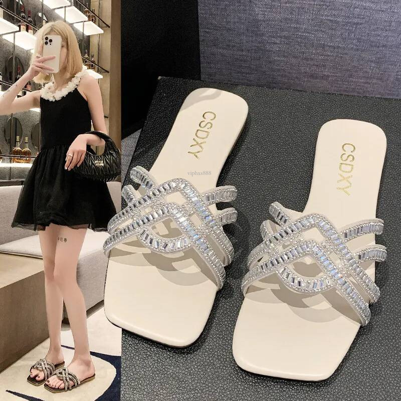 Free Outdoor Beach Shipping Slides Designer Slippers For Womans Flat One Line Flat Slippers For Women's Heads At Home