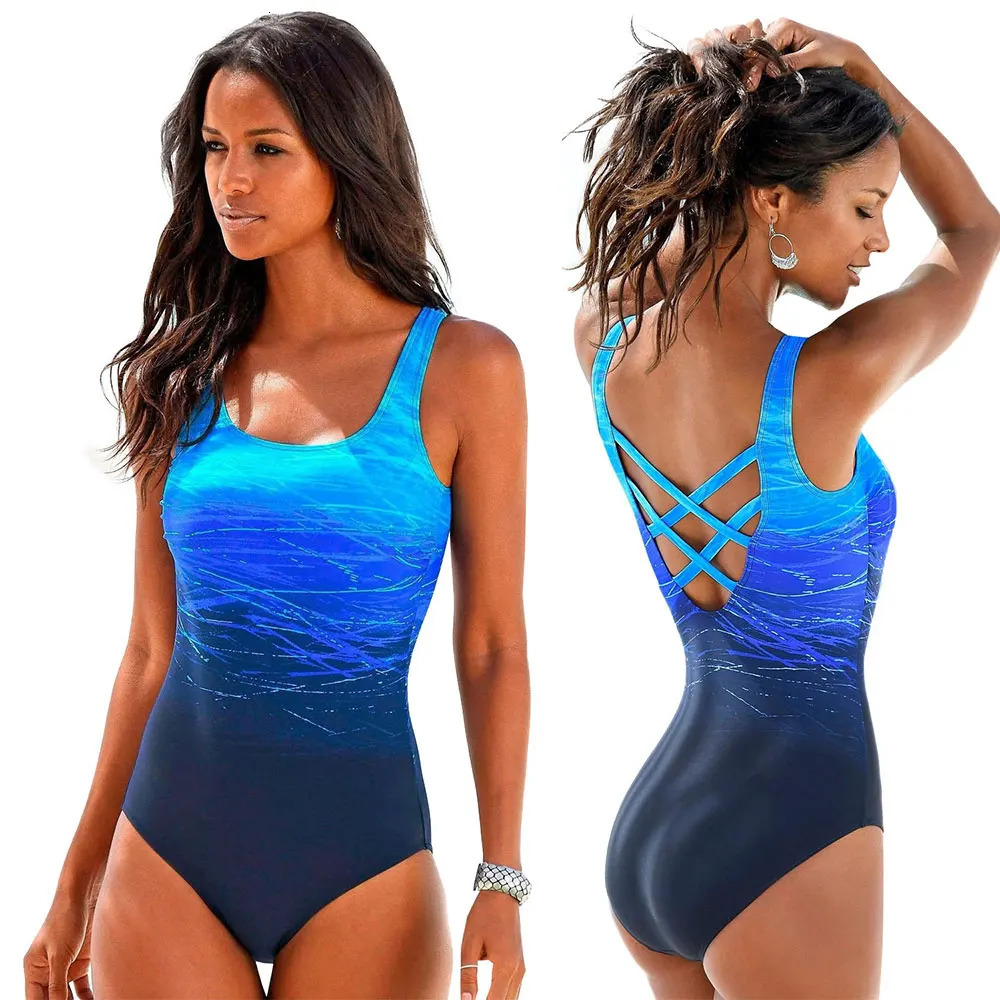 Sexy backless one-piece Swimsuit for Women Swimwear Bathing Suit Gradient Print One-Piece Suits Swim Accessories Size S-2XL 250530