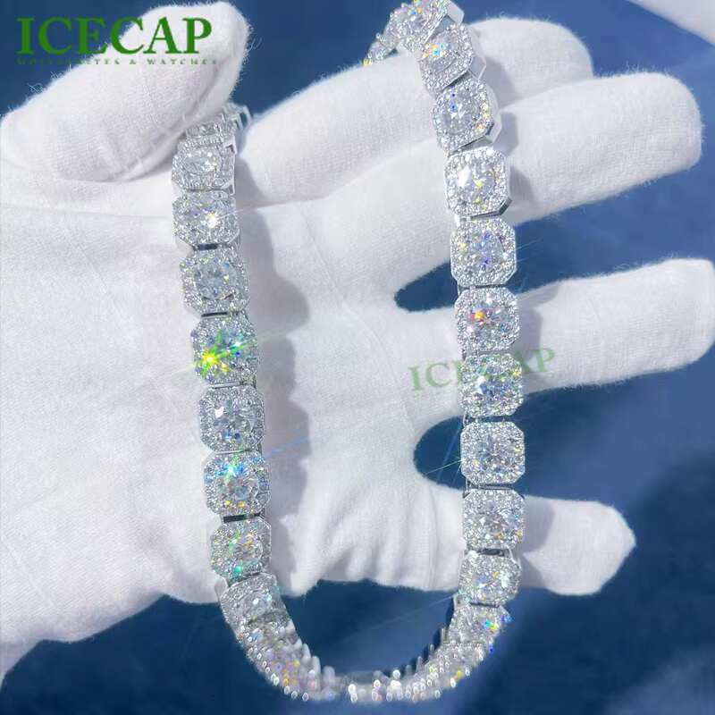 Dropshipping Cadena Fine Jewelry 10mm 925 Sterling Silver VVS Moissanite Diamond Iced Out Tennis Chain Necklace for Men Women