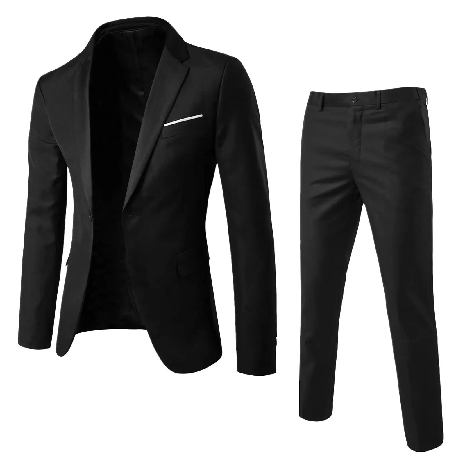 Suits Men Two Piece Sets Pant Set Blazer Turn Down Collar Full Sleeve Slim Fit Tight Waist Coat Long Pants Solid Wedding 250529Z