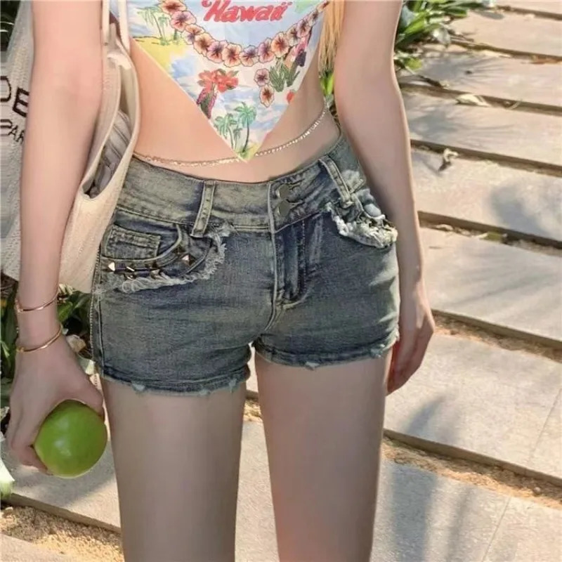 Y2k Summer Shorts Jeans Low-waist Sexy Denim Short Pants American All-match Slim Fit Bodycon Shorts for Women 250527