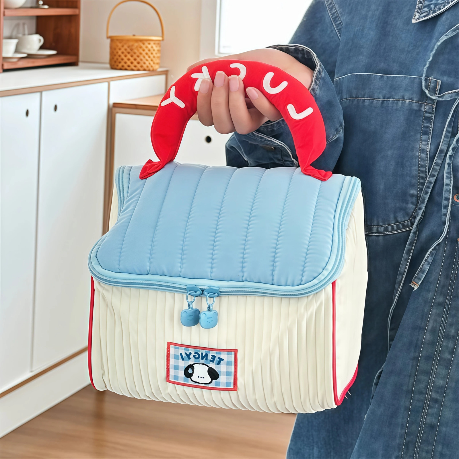 Cartoon pattern cute hut handbag girls large capacity cosmetic organizer portable handheld travel toiletry bag 250605