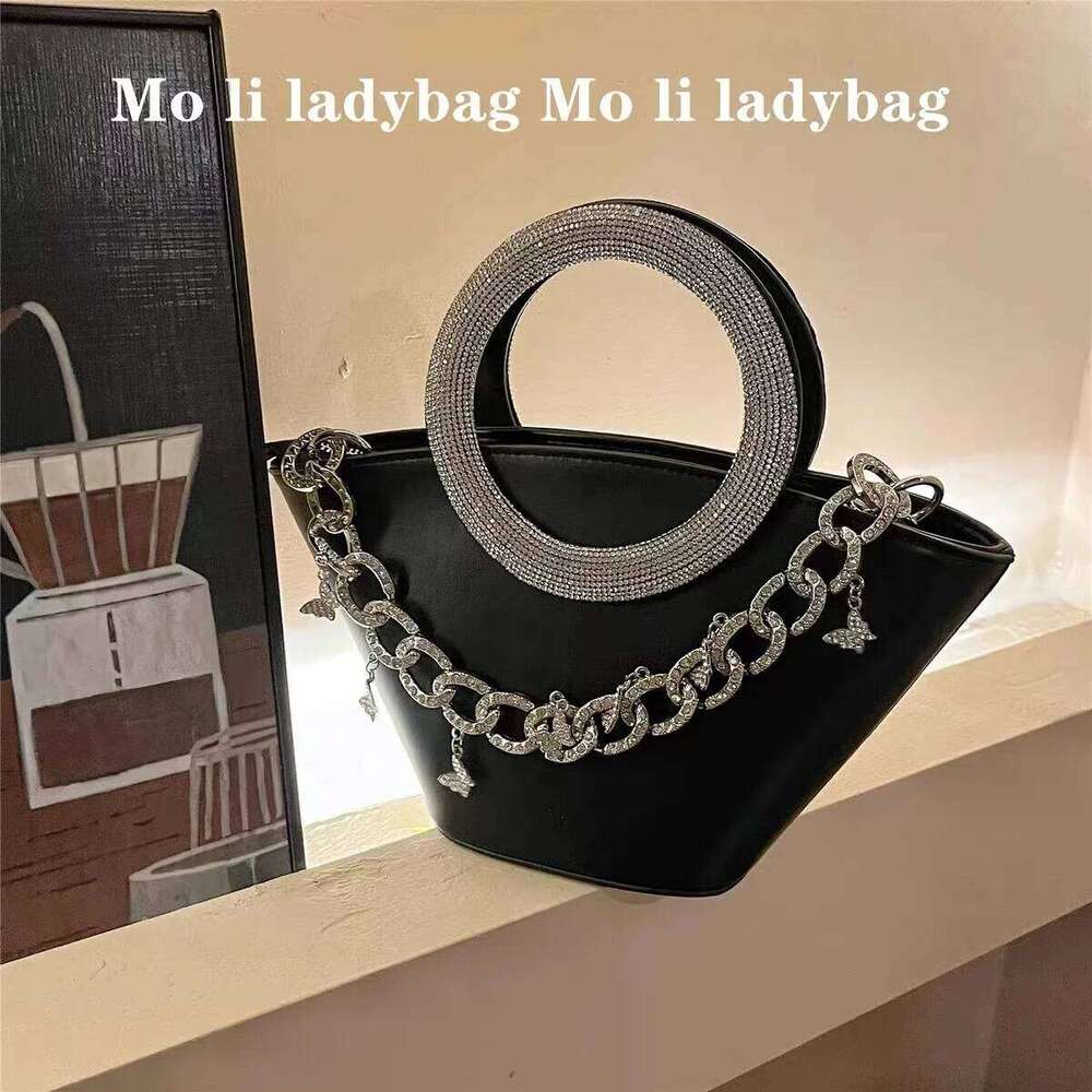 Designer Bag Glitter Shiny Dia Evening Ring Handle Women Handbag Textured Leather Bucket Wedding Party Clutch Purse Shoulder Bag