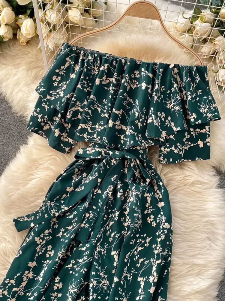 Summer Leaking Collarbone Ruffled Sexy Holiday Style Floral Jumpsuit Fashionable Wide-leg Pants UK705 250527