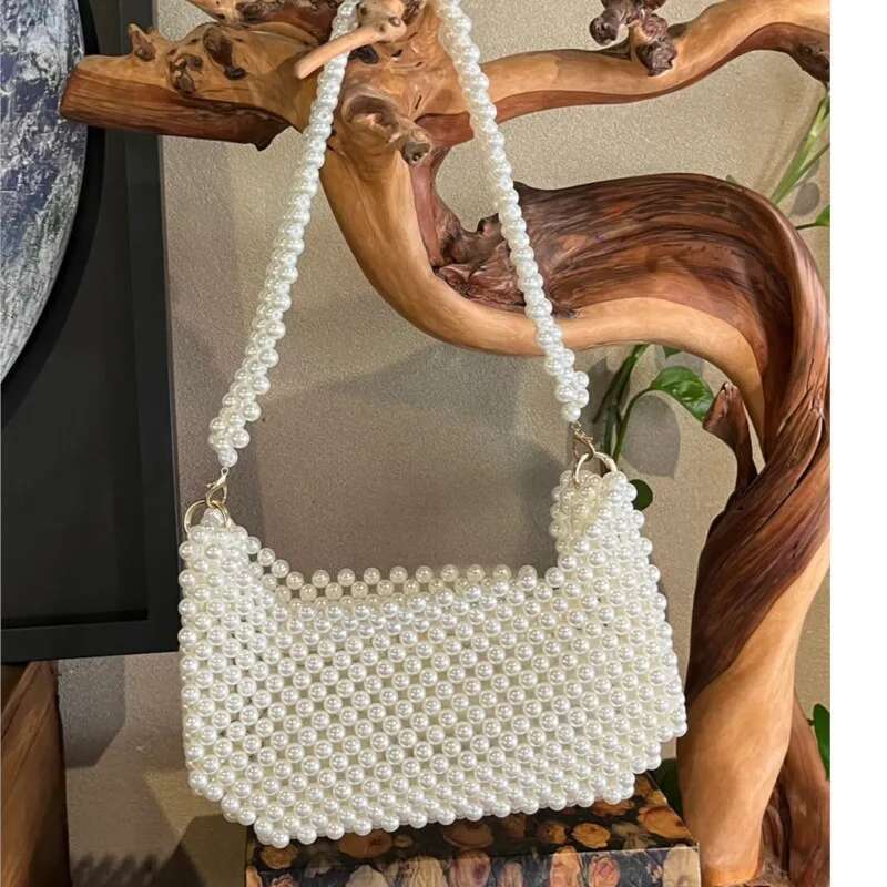 Handmade Beaded Pearl Handbag For Women Woven Bucket Trend Summer Beach Bag Vacation Phone Clutch Party Bags